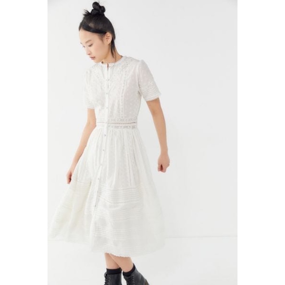 Urban Outfitters Victoria Eyelet Button-front Midi Dress XS